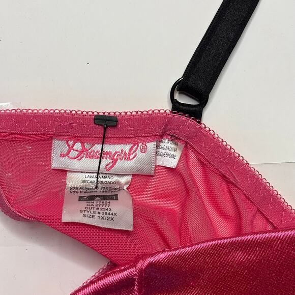 Y2K Pink Satin Dreamgirl Bustier Mini Dress Lingerie Slip Garter Babydoll 1 XL - Picture 3 of 4